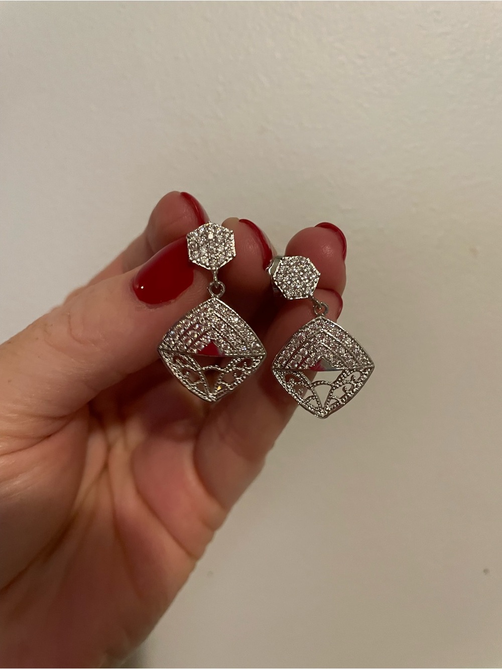 Silver Pavé Drop Earrings - Sparkling Geometric Dangle